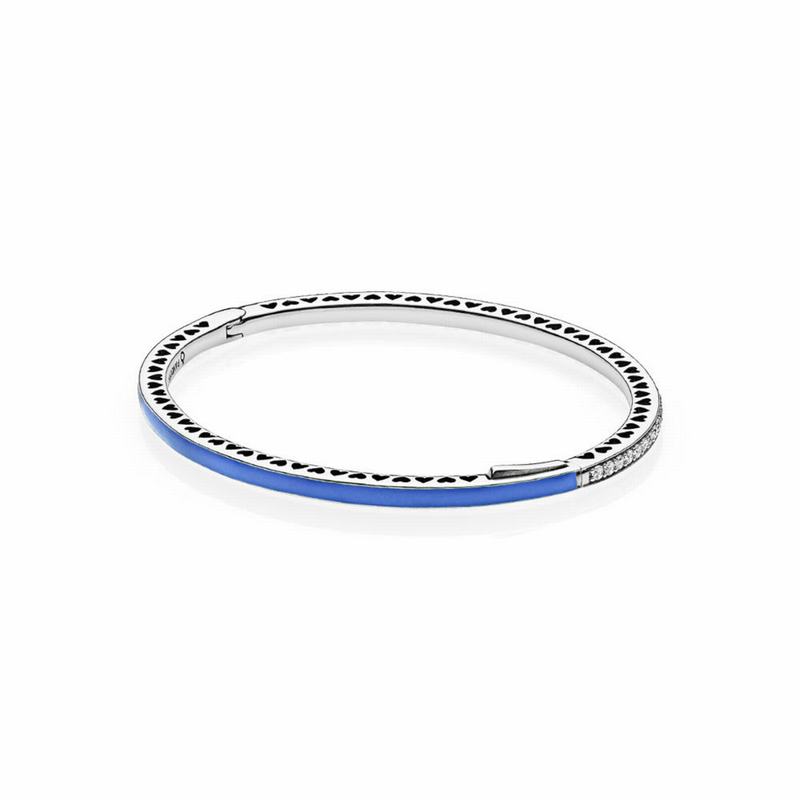 Radiant Hearts Of Pandora Bangle Bracelet - Sterling Silver/Enamel/Blue/Cubic Zirconia - Canada | QE